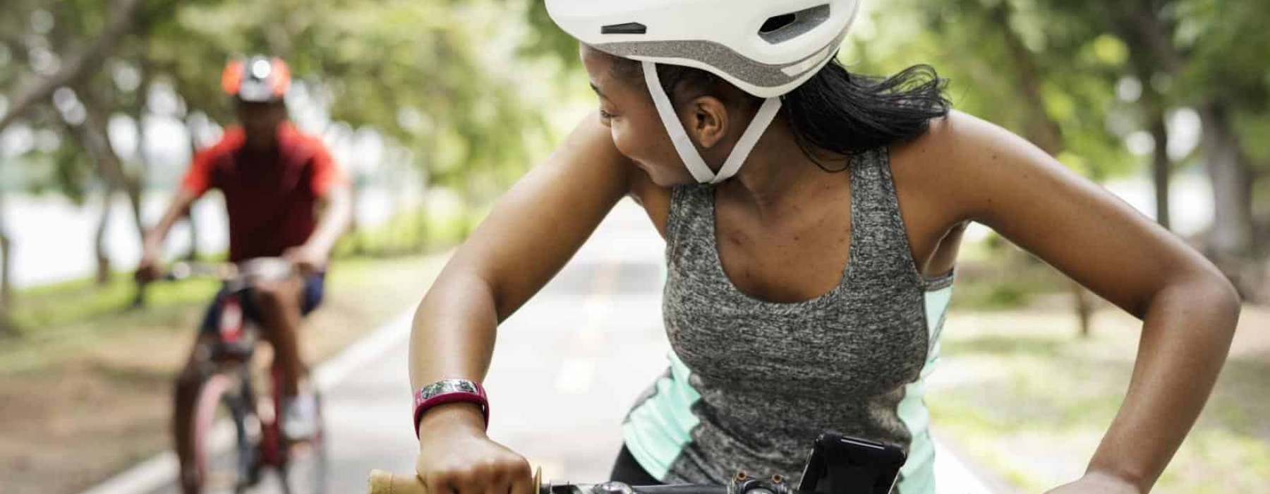 a person riding a bicycle at Memorial Park in Houston